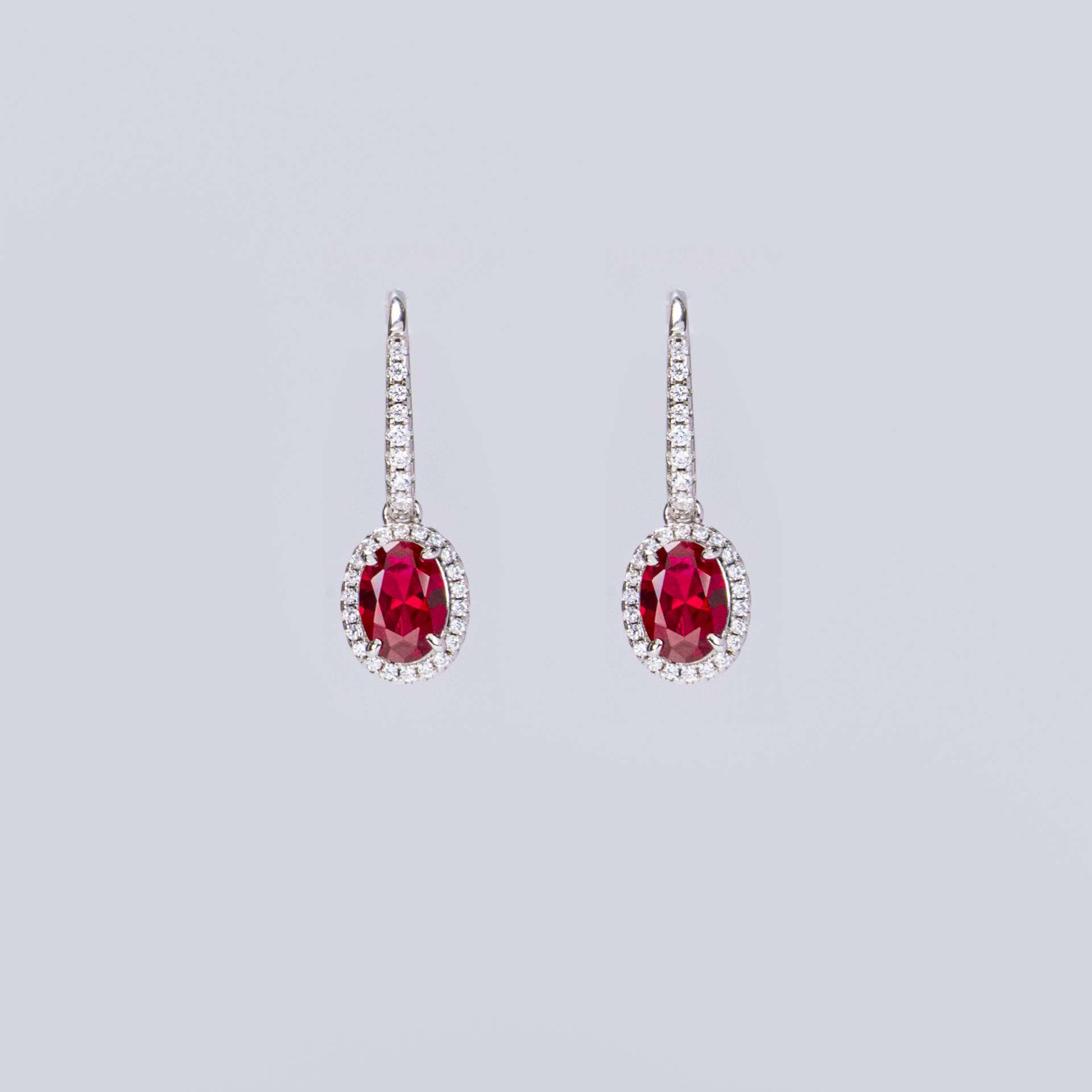 1CT Synthetic Ruby Oval Cushion Cut Earrings