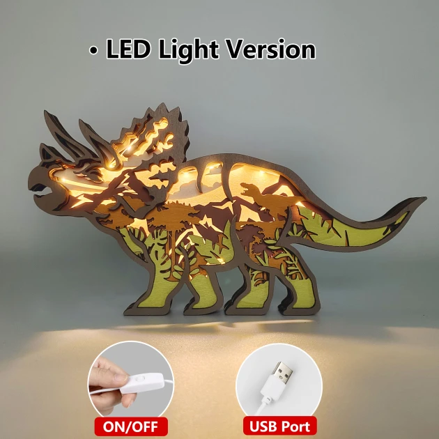 Triceratops 3D Wooden Carving,Suitable for Home Decoration,Holiday Gift,Art Night Light