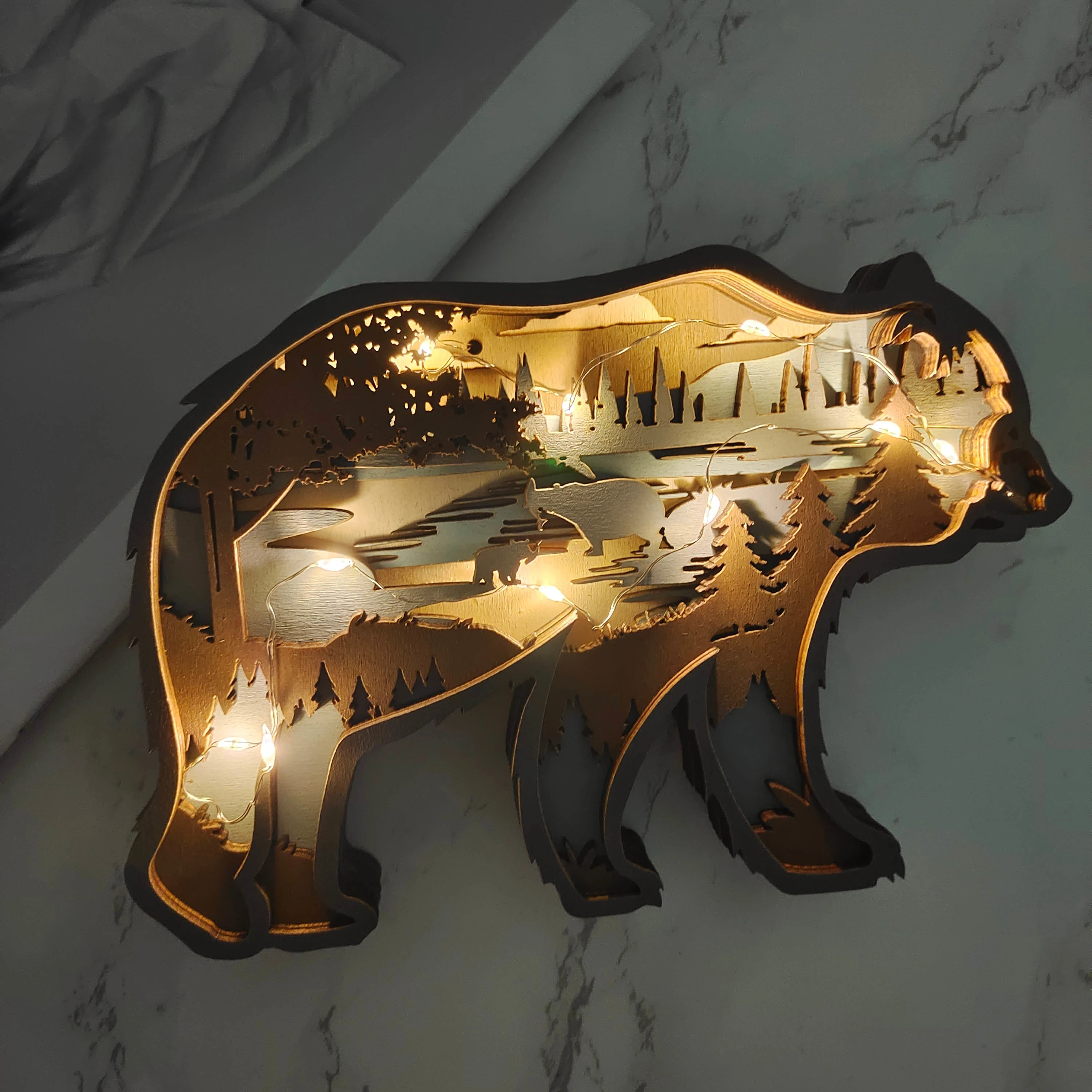 49%OFF🔥Grizzly bears Wooden Carving Light, Suitable For Bedroom, Bedside, Desk, Exquisite Night
