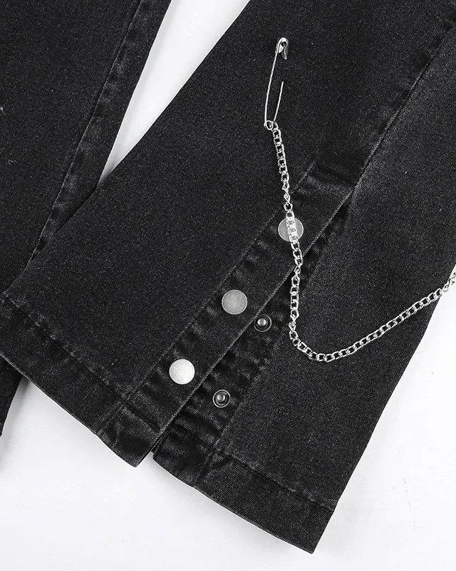 Slit Chain Micro Flare Jeans
