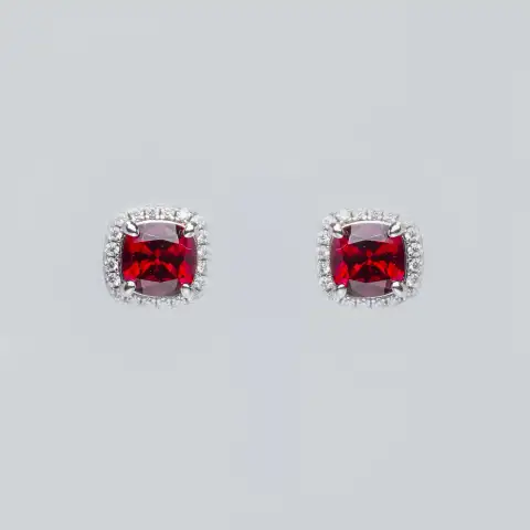 1CT Synthetic Ruby Radiant Cut Earrings