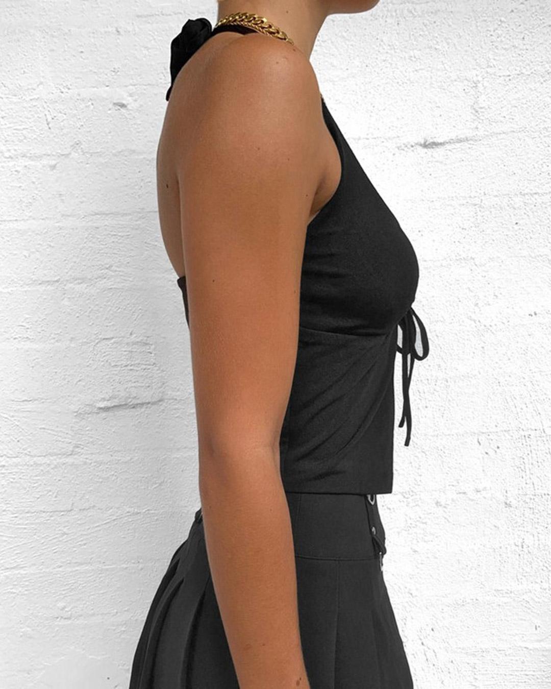 Cut-outs Tie Front Halter Tank Tops