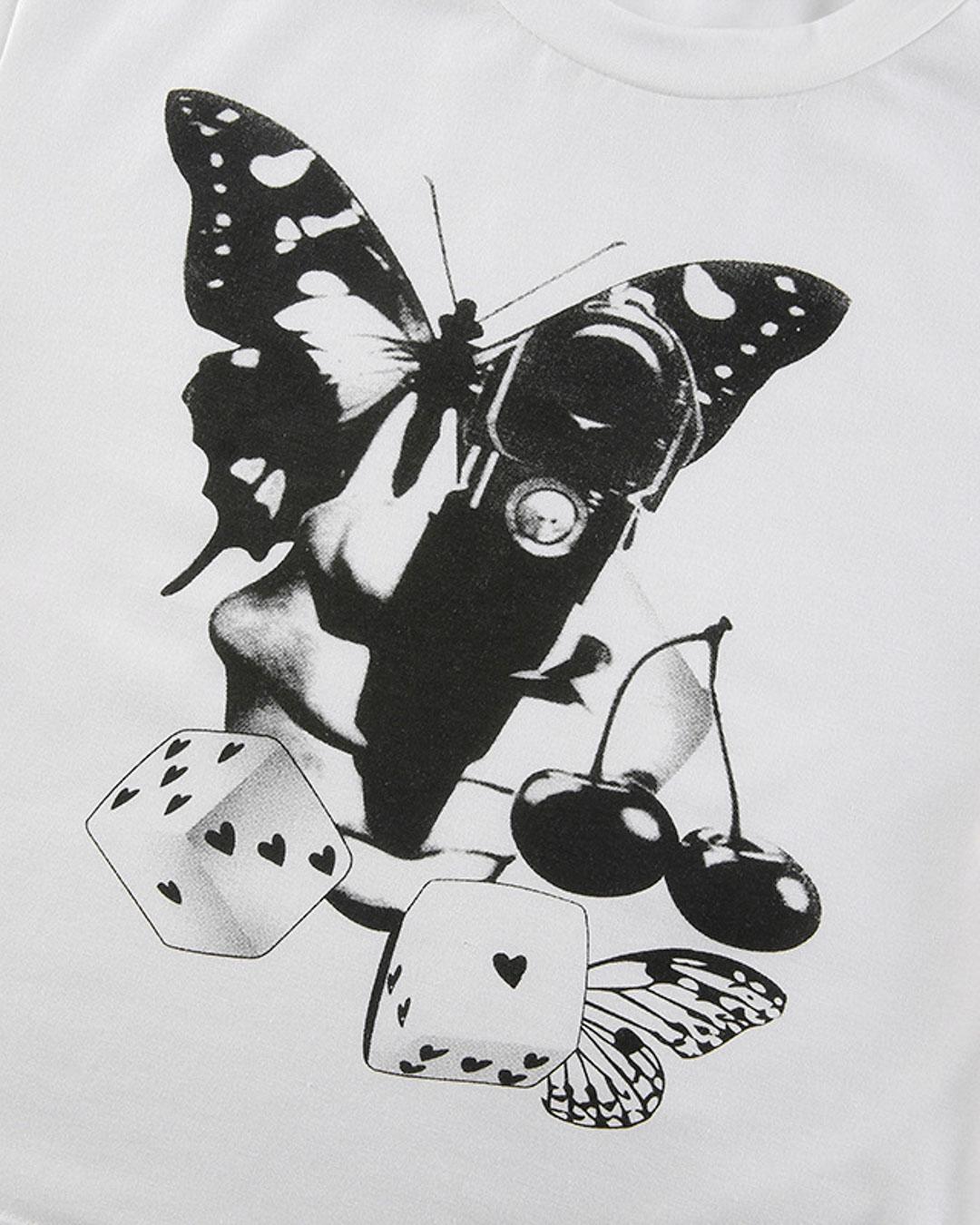 Tees Round Neck Butterfly Print Crop Tops