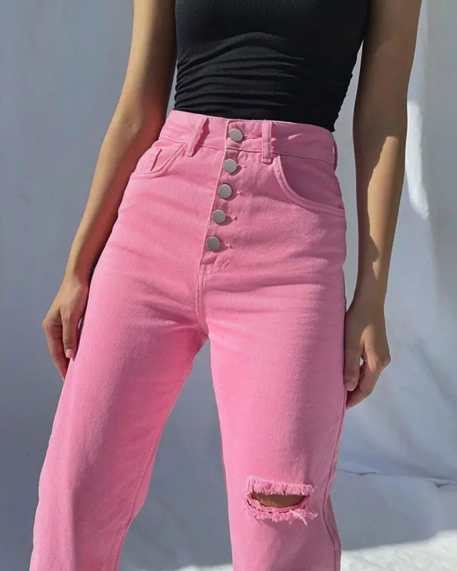 Pink Mid-rise Straight Jeans