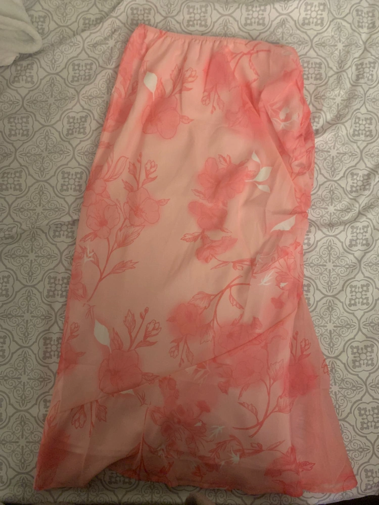Floral Print Chiffon Pink Trim Skirts