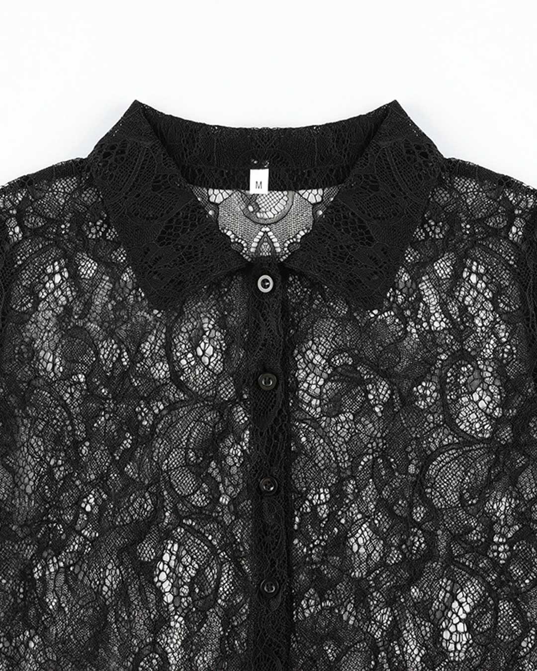Sexy Lace Lapel Long Sleeve Blouse