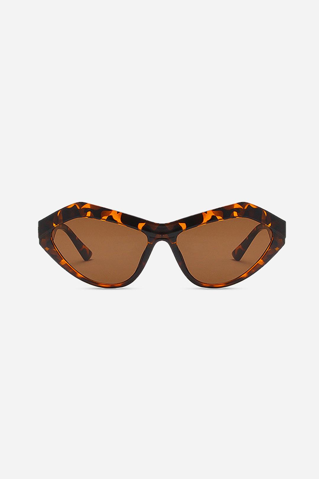 Geometric Frame Sunglasses In Leopard Print With Brown Lens