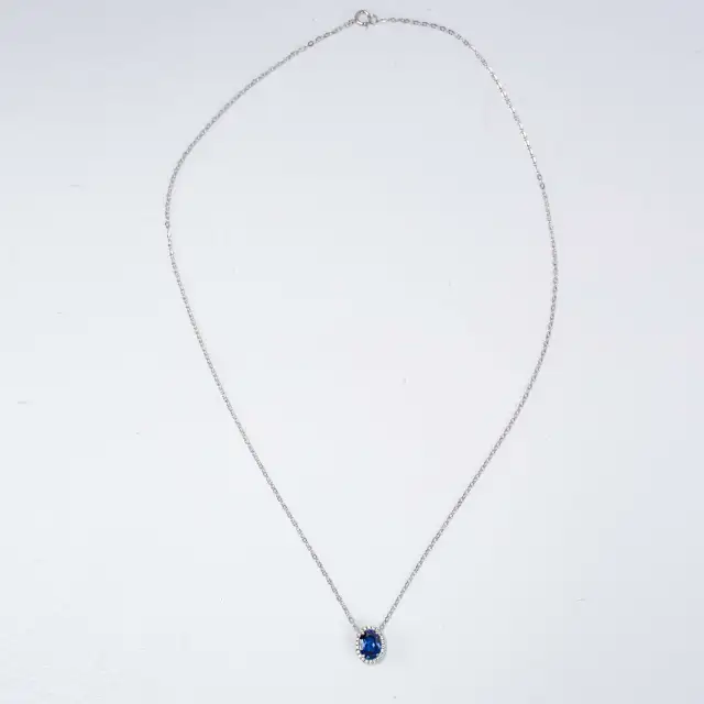1.5CT Synthetic Sapphire Oval Cushion Cut Pendant Necklace