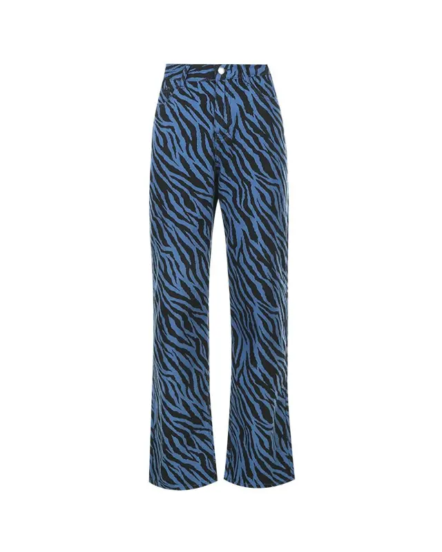 Pants Casual Zebra Stripe Straight Jeans