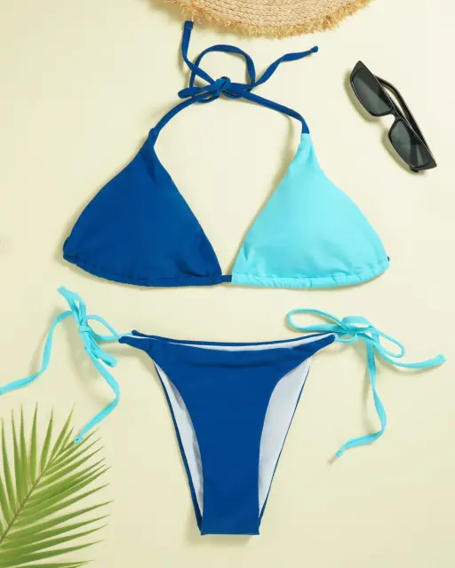 Colorblock Halter Triangle Tie Side Bikini Sets