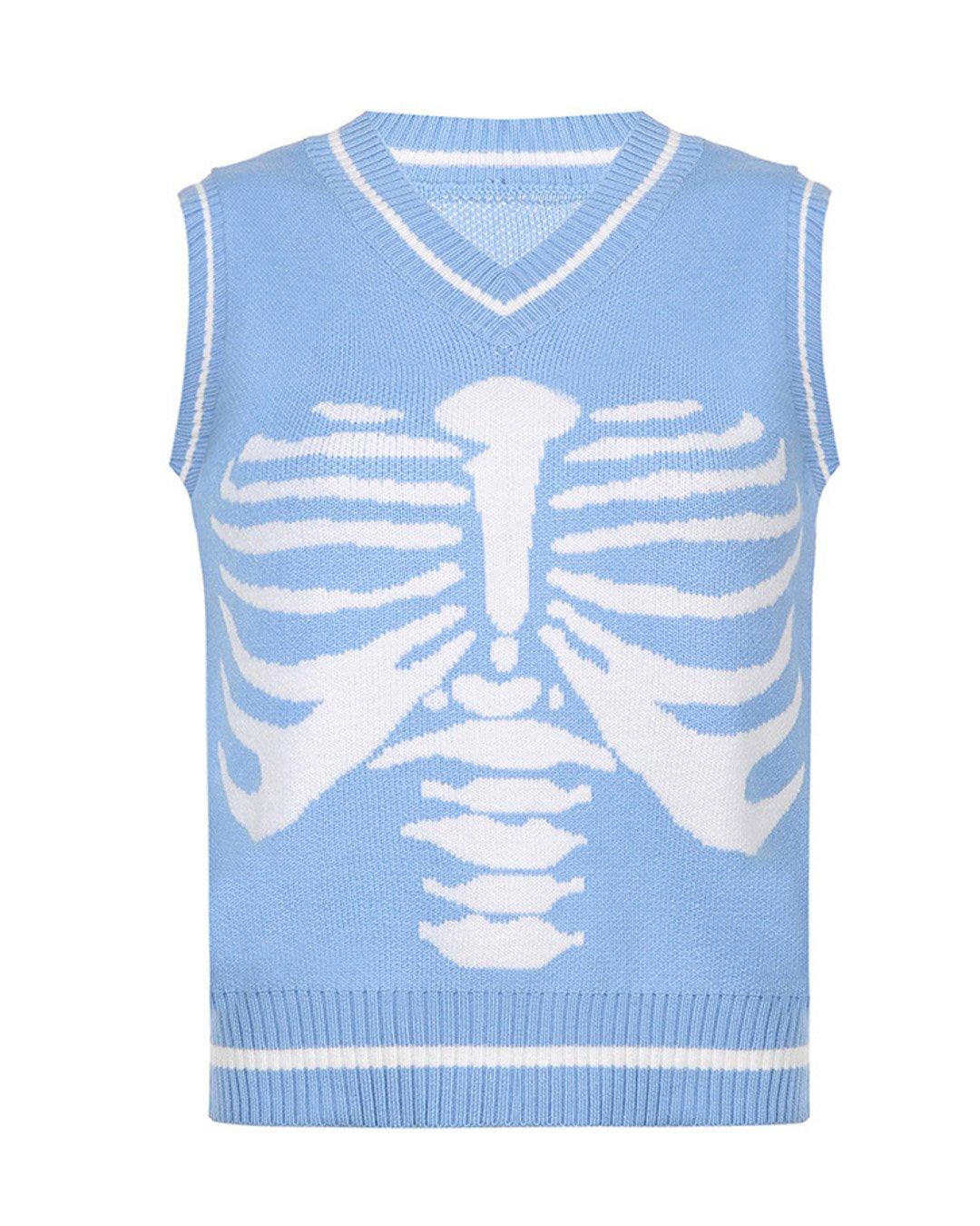 Skeleton Print Striped Trim Sweater Vest