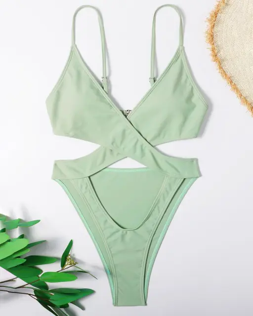 Green Cutouts High Cut One-Piece Swimsuit