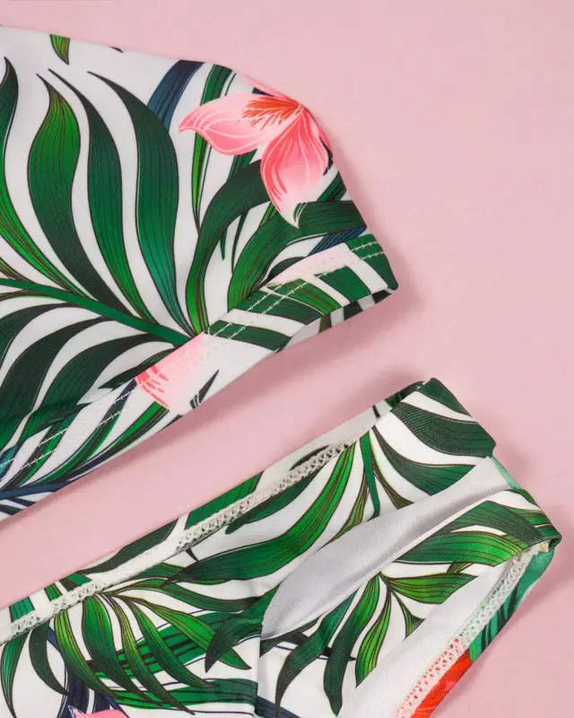 Leaf Print Cut Out Halter Low-rise Bikini Sets