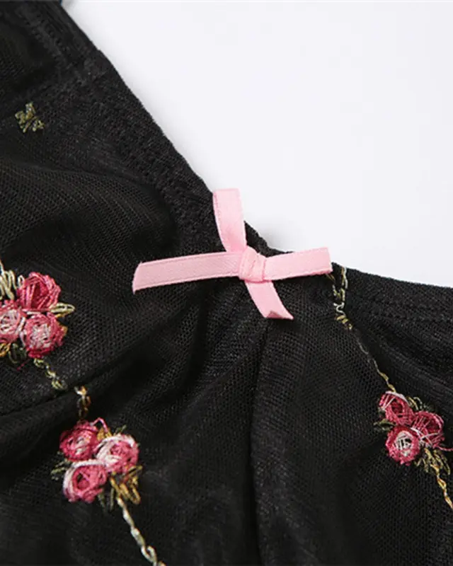 Floral Print Lace Splicing Mini Dresses