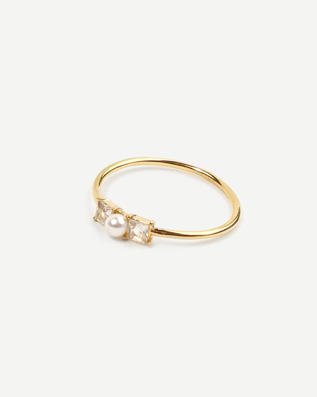 Simple Zircon And Pearl Bowknot Ring