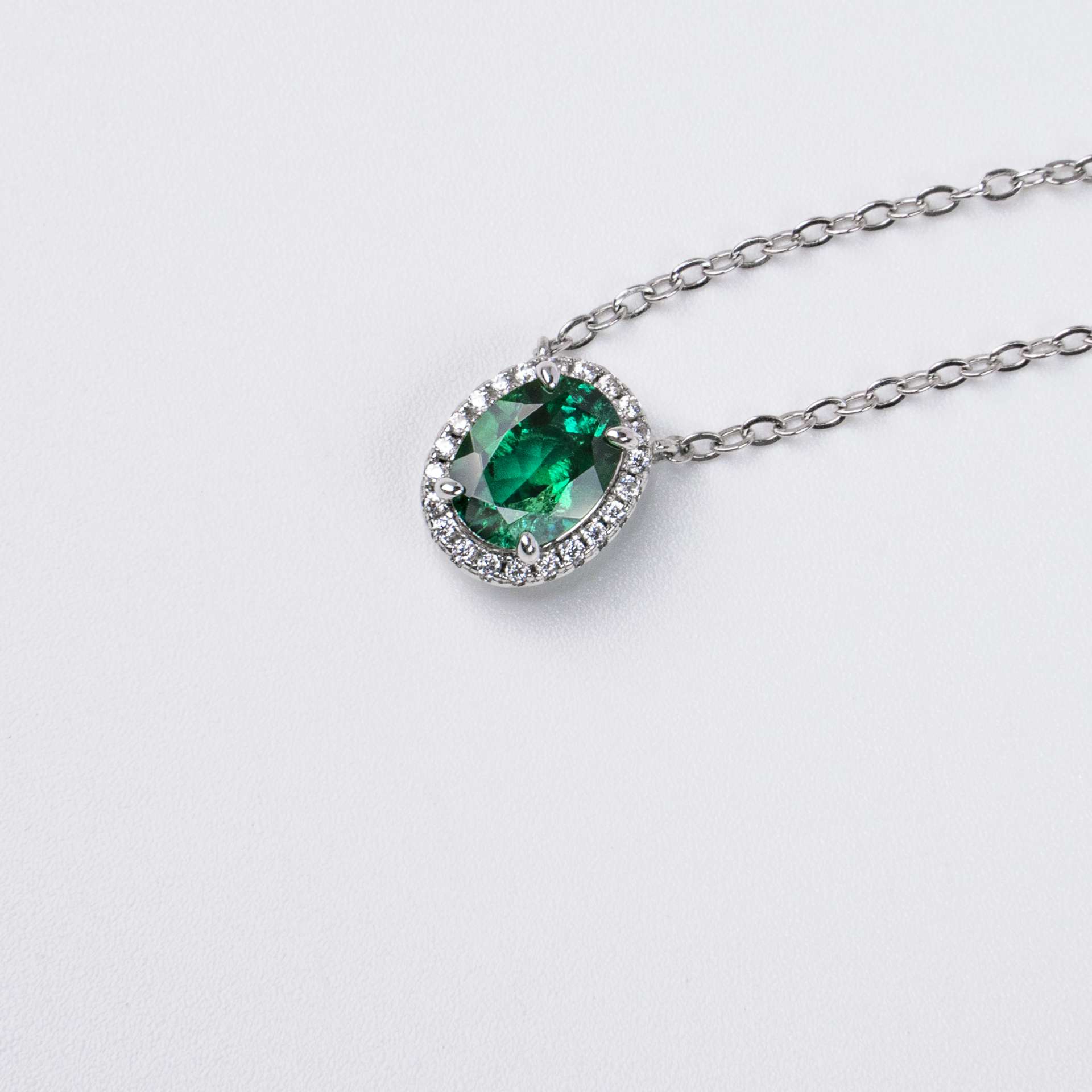 1.5CT Synthetic Emerald Oval Cushion Cut Pendant Necklace