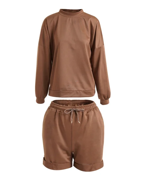 Last One - Long Sleeve Oversized Sweatshirt & Rolled Shorts Casual Set