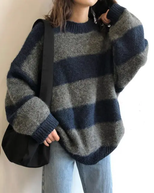 Round Neck Stripped Oversized Sweaters
