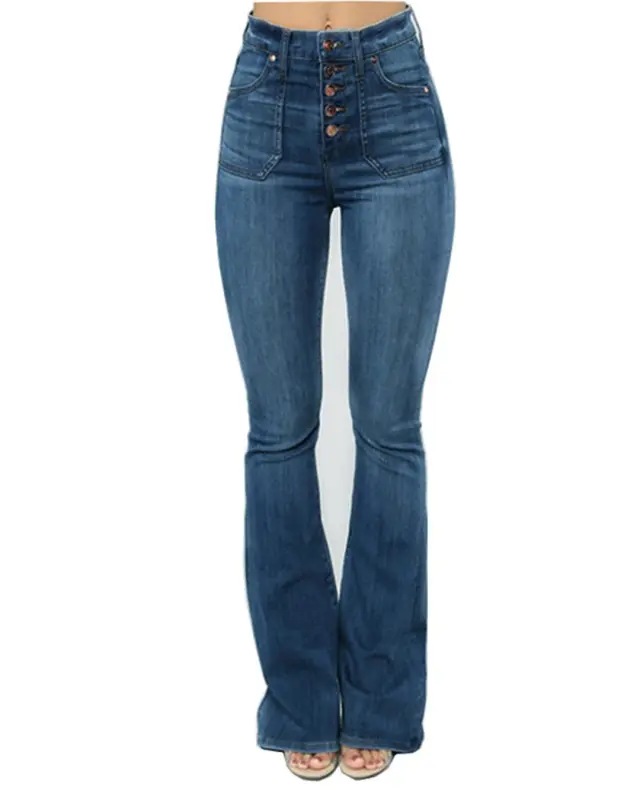 Button Washed Flare Jeans