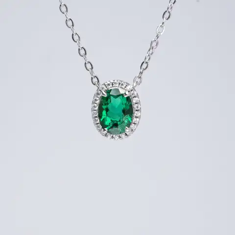 1.5CT Synthetic Emerald Oval Cushion Cut Pendant Necklace