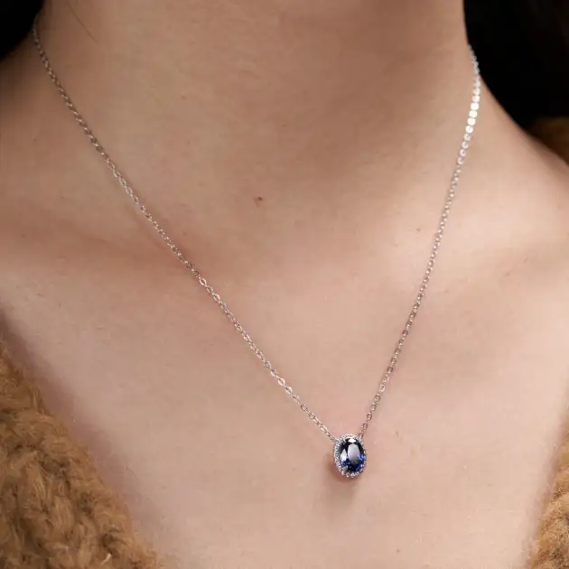 1.5CT Synthetic Sapphire Oval Cushion Cut Pendant Necklace