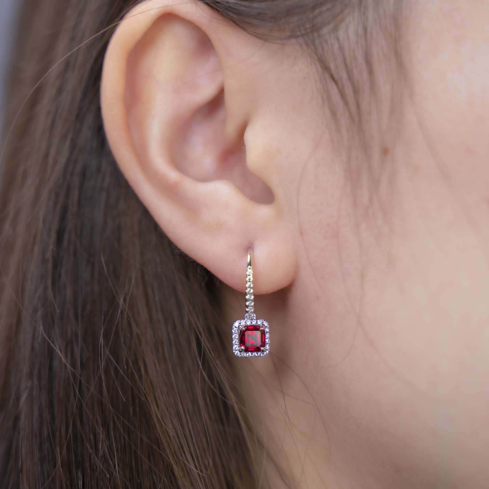 1CT Synthetic Ruby Asscher Cut Earrings