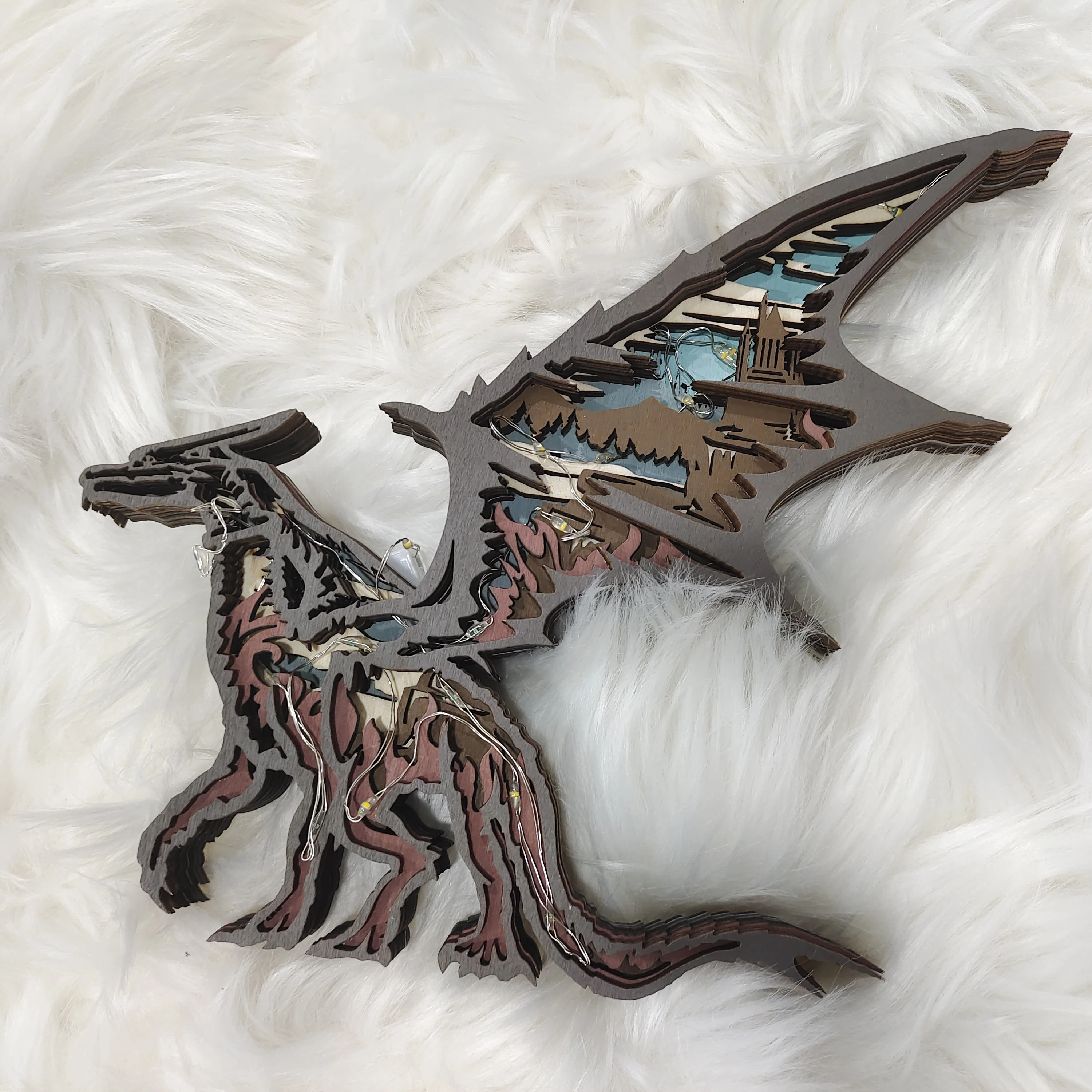 39%OFF🔥Dragon Wooden Animal Figurine Lamp For Room Wall, Kids Bedroom Decor, Perfect Dragon Gift