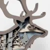 Deer Wooden Animal Statues, for Home Desktop & Room Wall Decor, Gift for Christmas, New Year