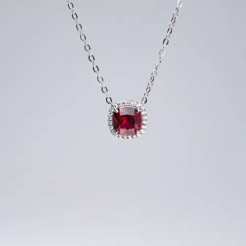 1.5CT Synthetic Ruby Radiant Cut Pendant Necklace