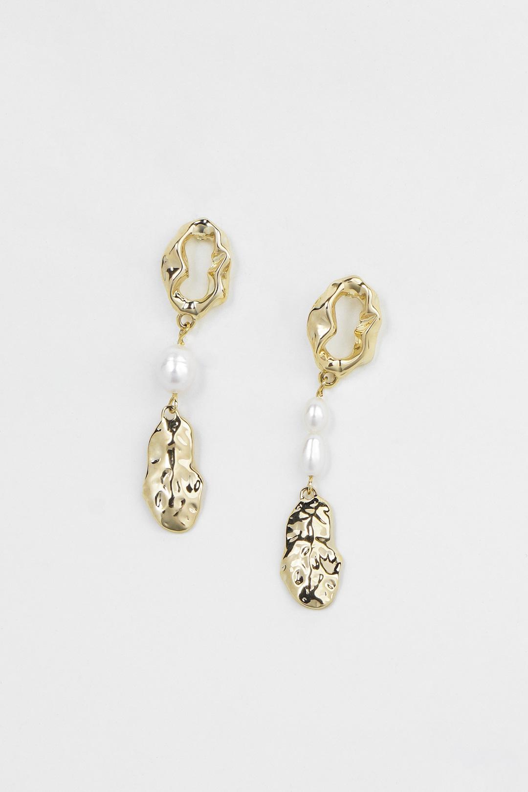 Hoop Earrings With Drop Pearl And Gold Charms