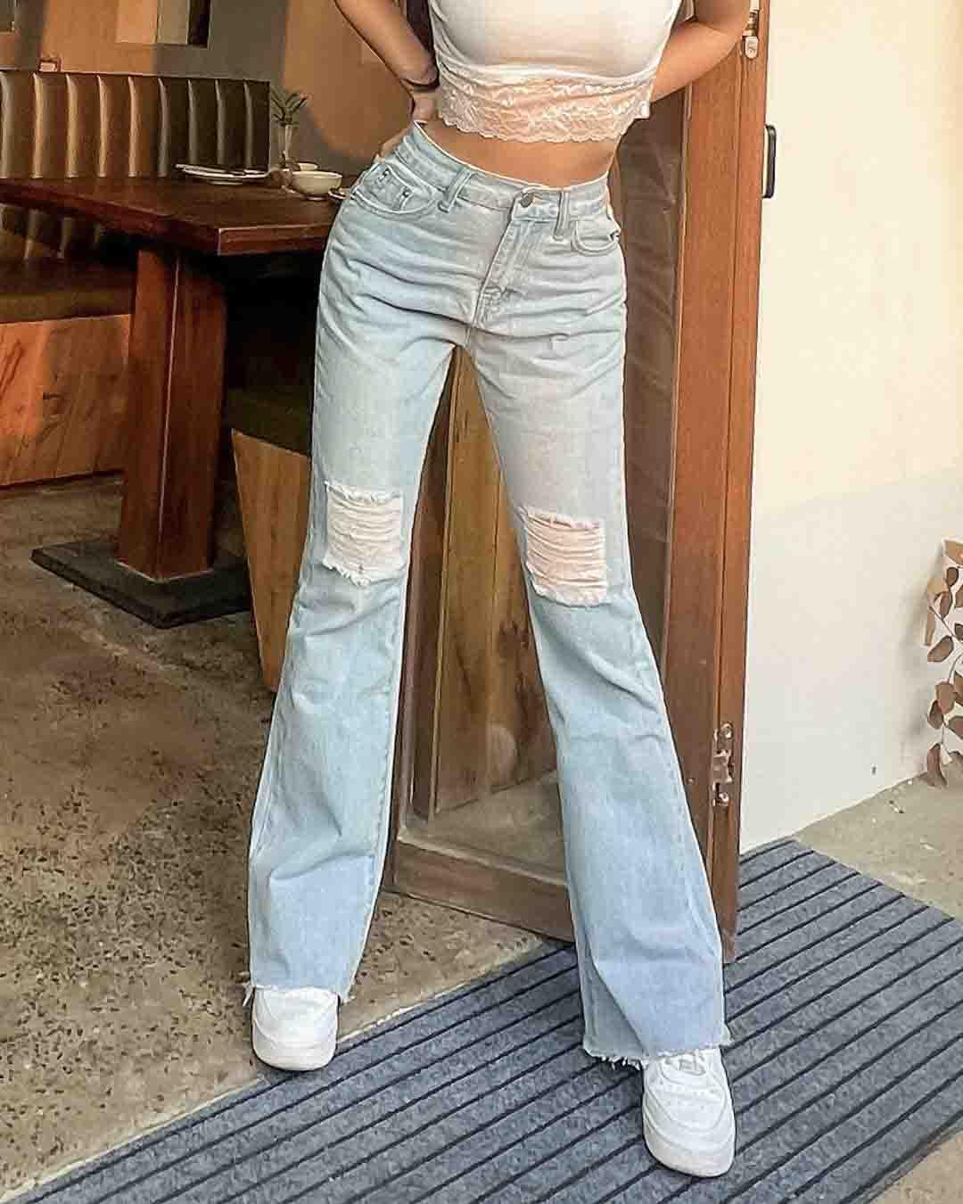 Mid-rise Distressed Bootcut Jeans