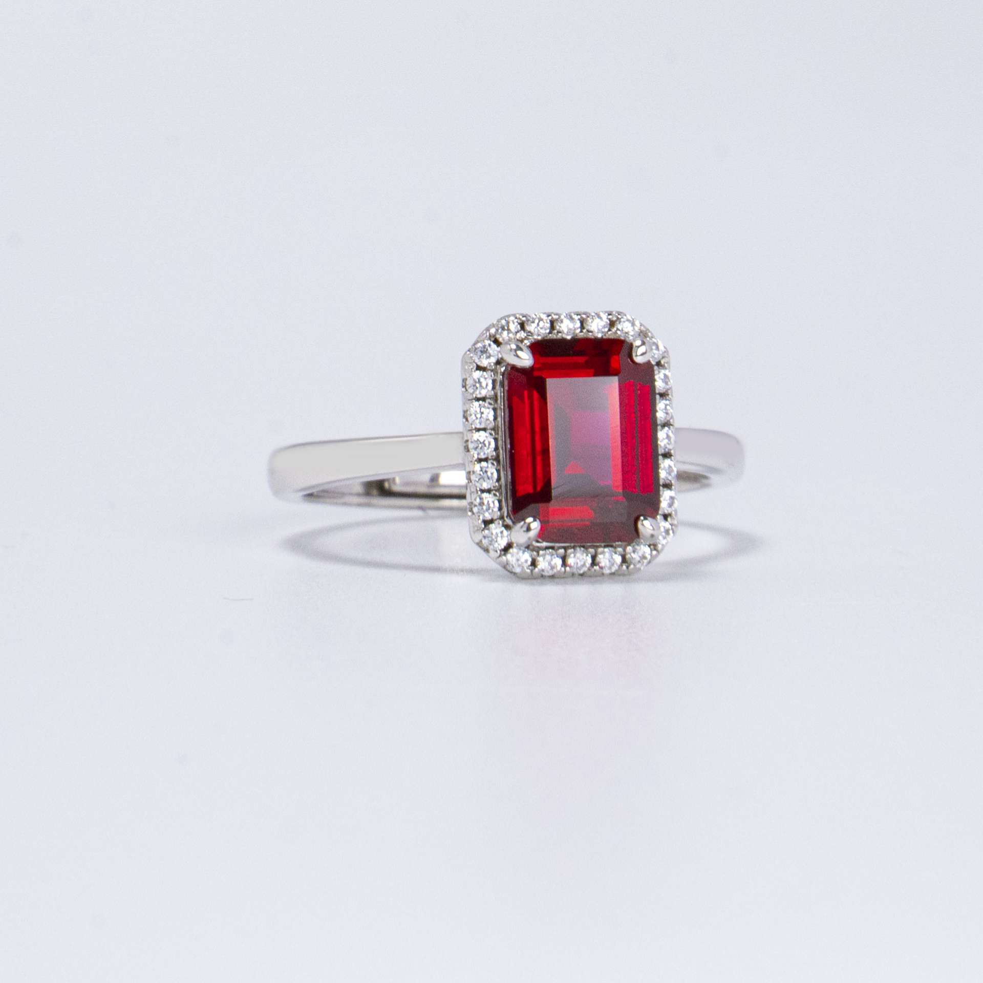 1.5CT Synthetic Ruby Emerald Cut Ring