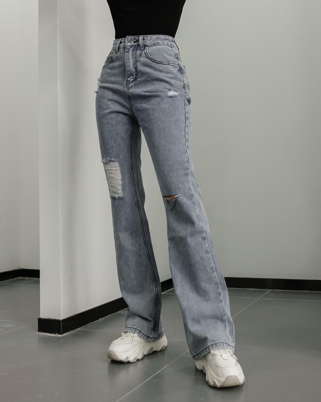 High Waisted Distressed Flared Jeans