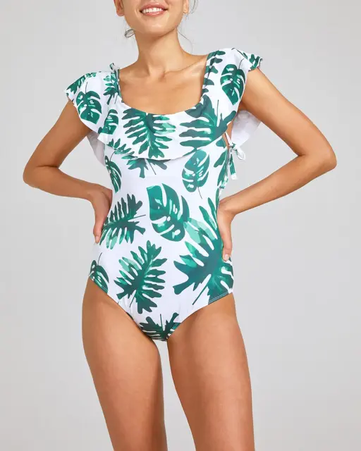 Tropical Print Ruffle One-Piece Swimsuits