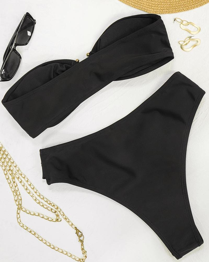 Solid Color O-Ring Belted Bikini Sets