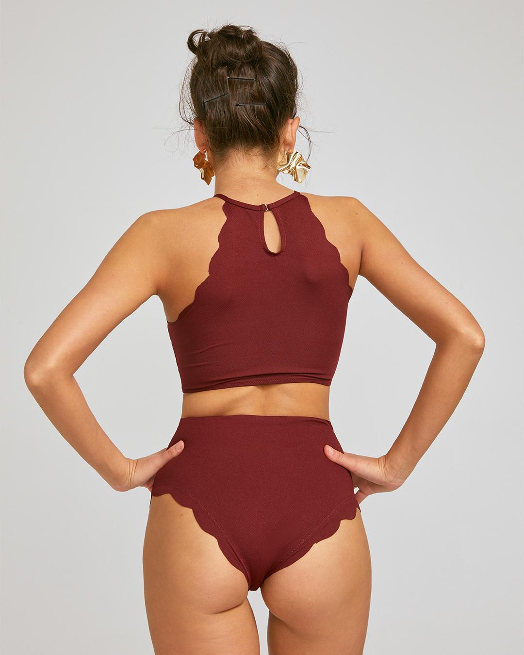 Scalloped Edge High-waisted Tankini Bikini Sets