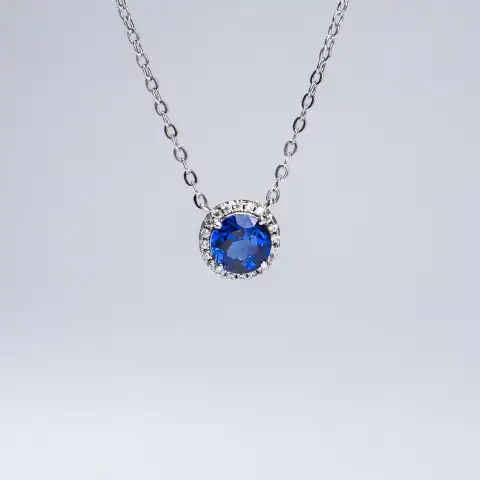 1CT Synthetic Sapphire Round Brillliant Cut Pendant Necklace