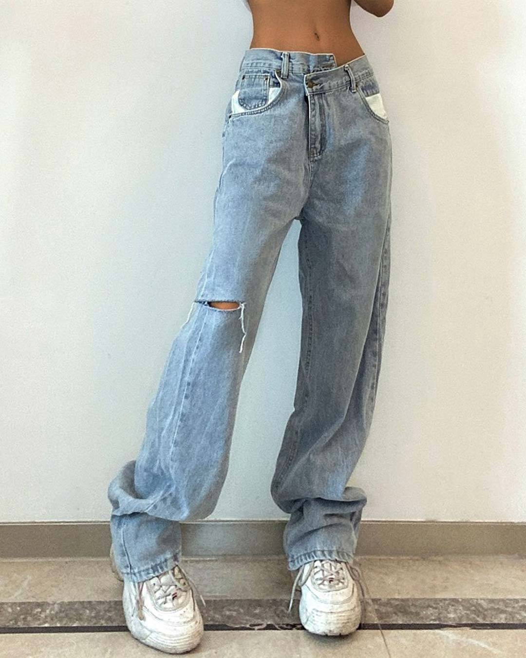 Asymmetrical Wide Leg Straight Jeans