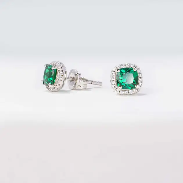 1CT Synthetic Emerald Asscher Cut Earrings
