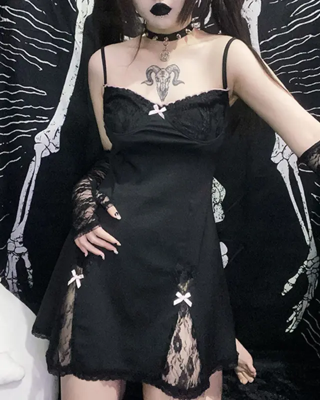 Sexy Lace Patchwork Heart Slip Mini Dresses