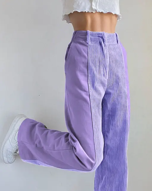 Two Tone High Waisted Straight Pants