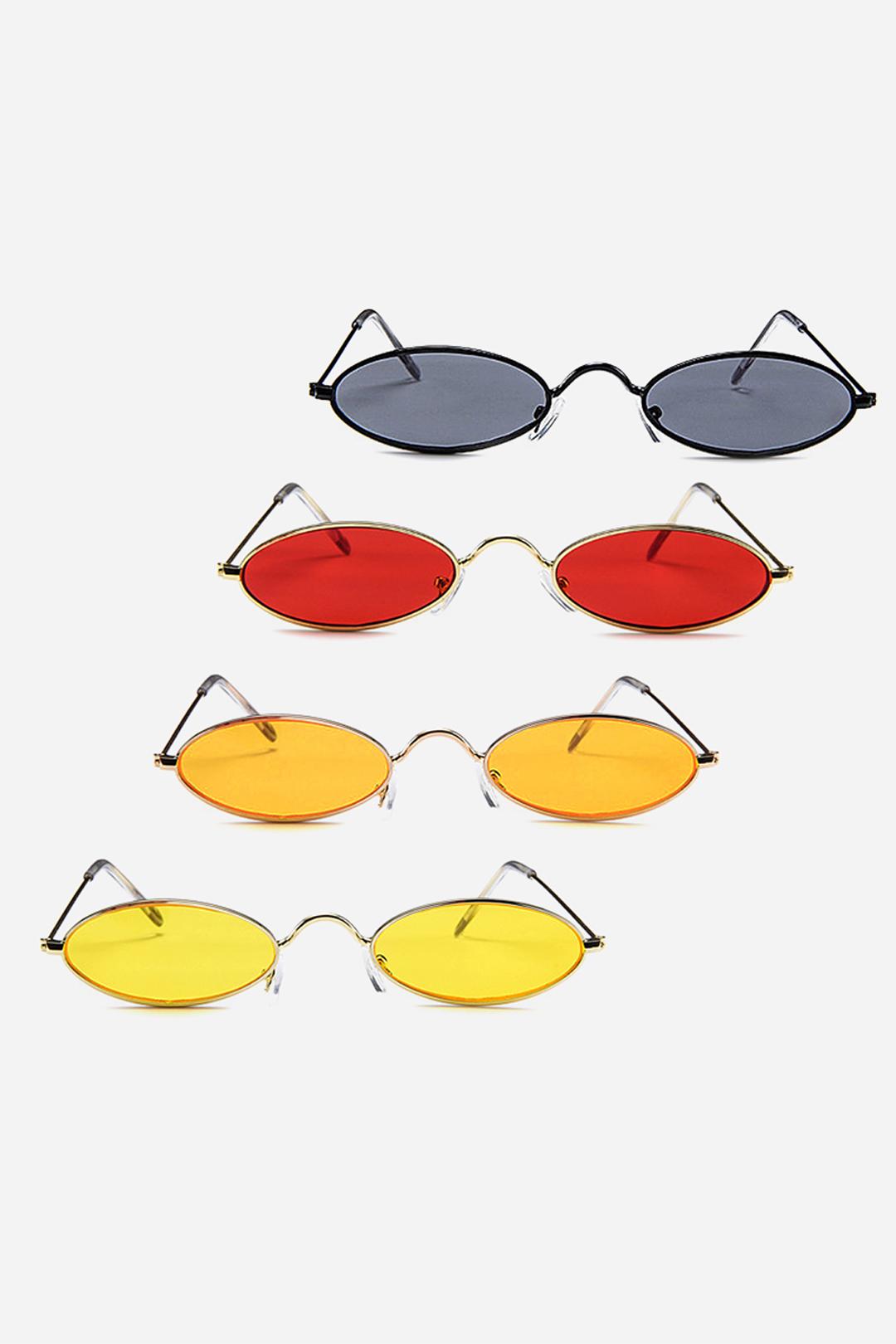 Retro Oval Mixed Material Geometric Sunglasses