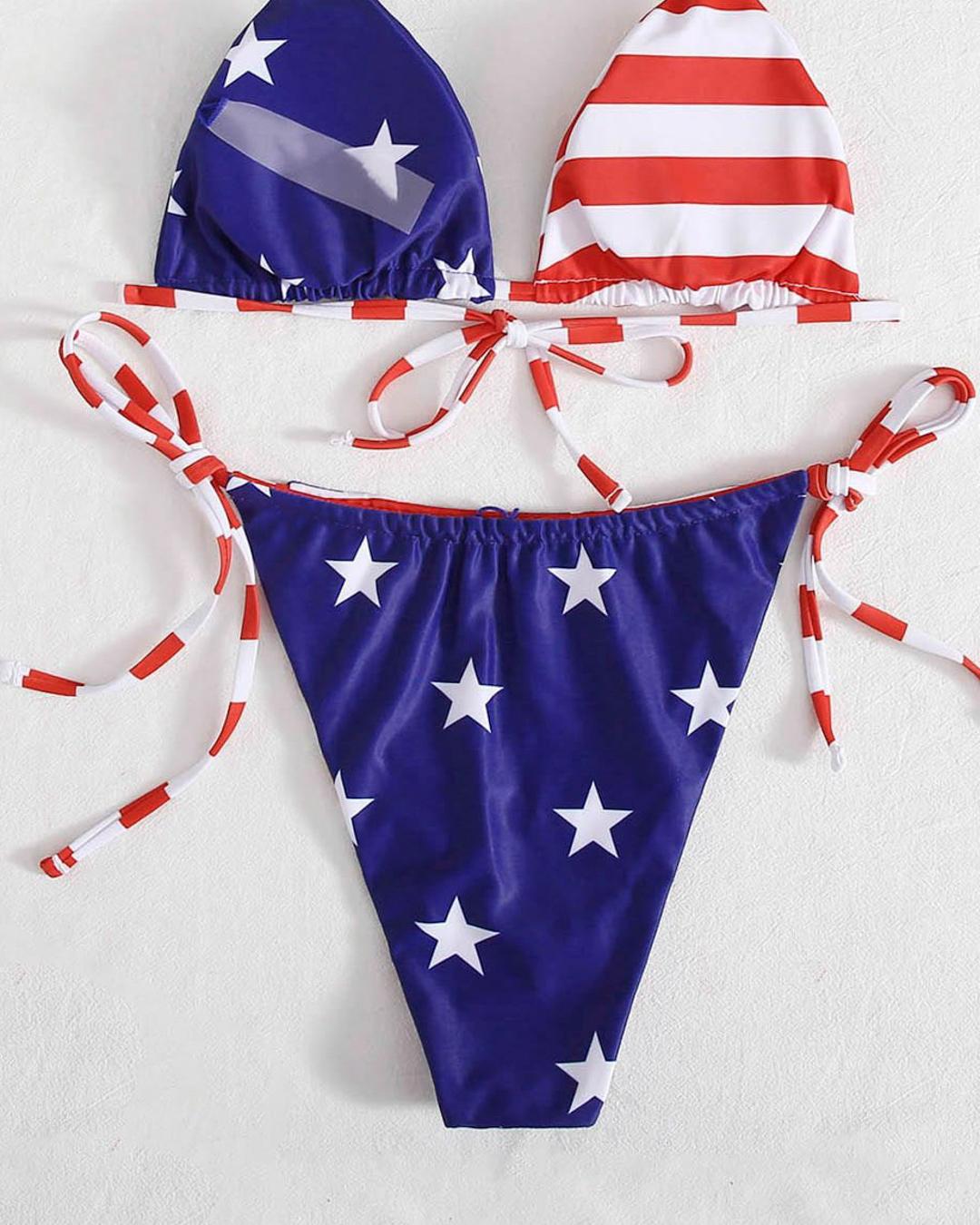 American Flag Tie Side Bikini Bottoms