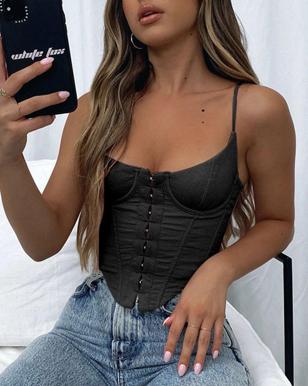 Hook-and-eye Front Corset Cami Tops