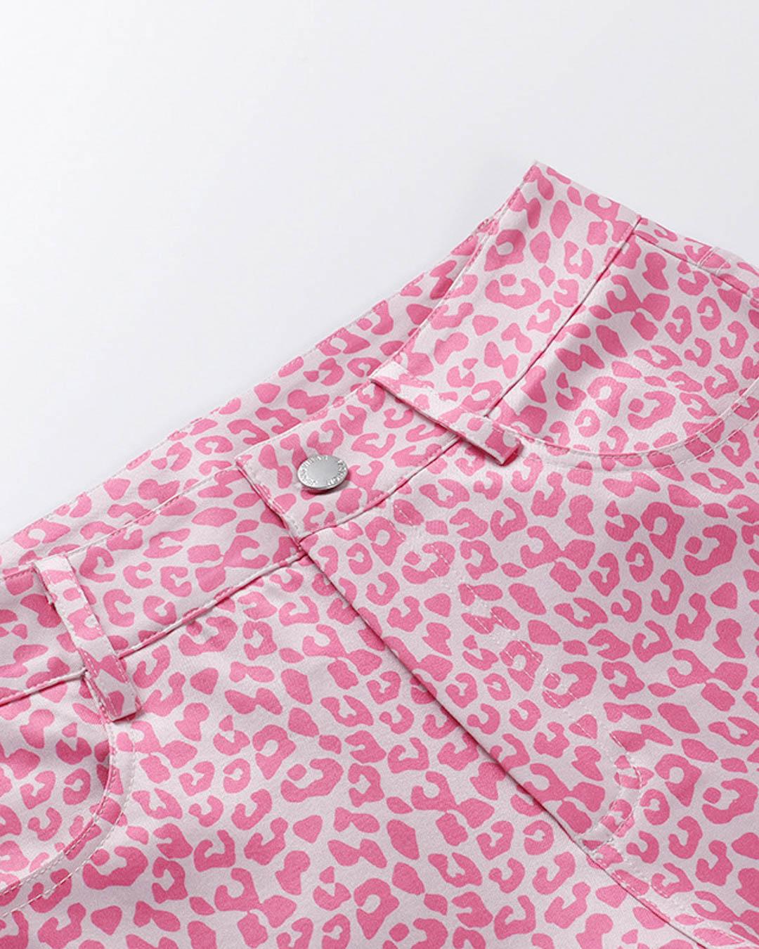 Pink Leopard Print Flared Pants