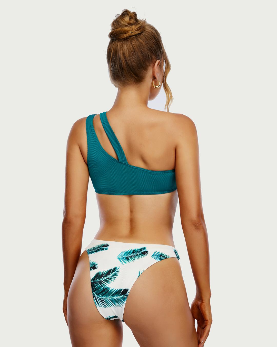Leaf Print O-Ring Mix&match Bikini Swimsuit
