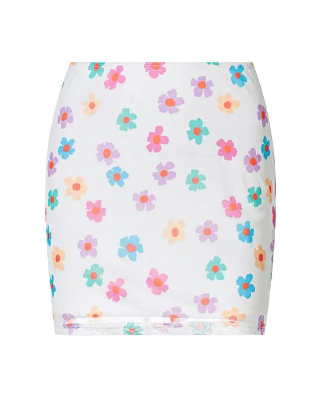 Flower Print Double Layered Fitted Mini Skirts