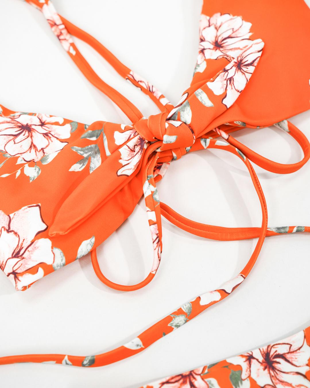 Front Tie Floral Print Bikini Sets
