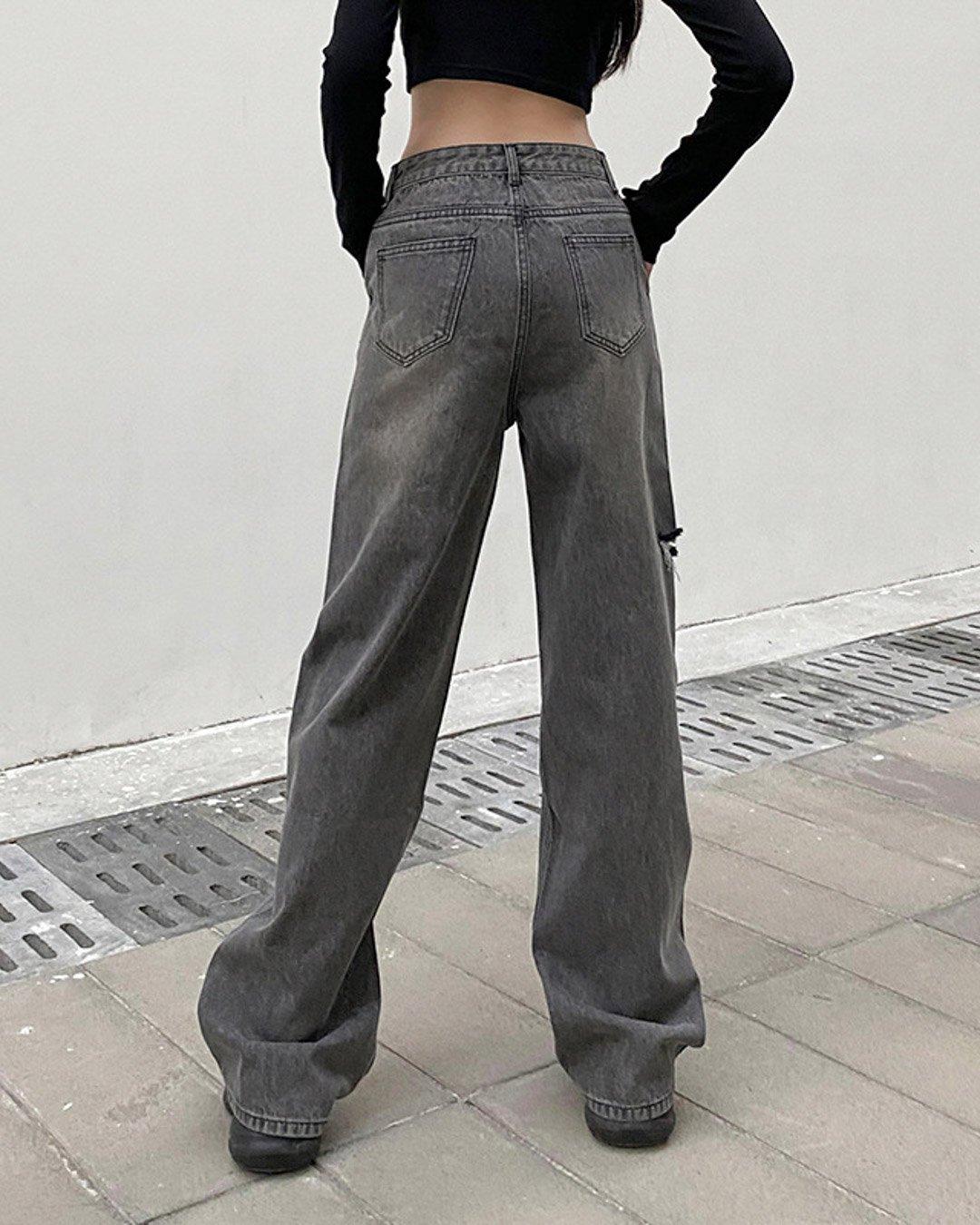 Hole Fashion Street Shot Casual Cotton Straight Leg Loose Jeans