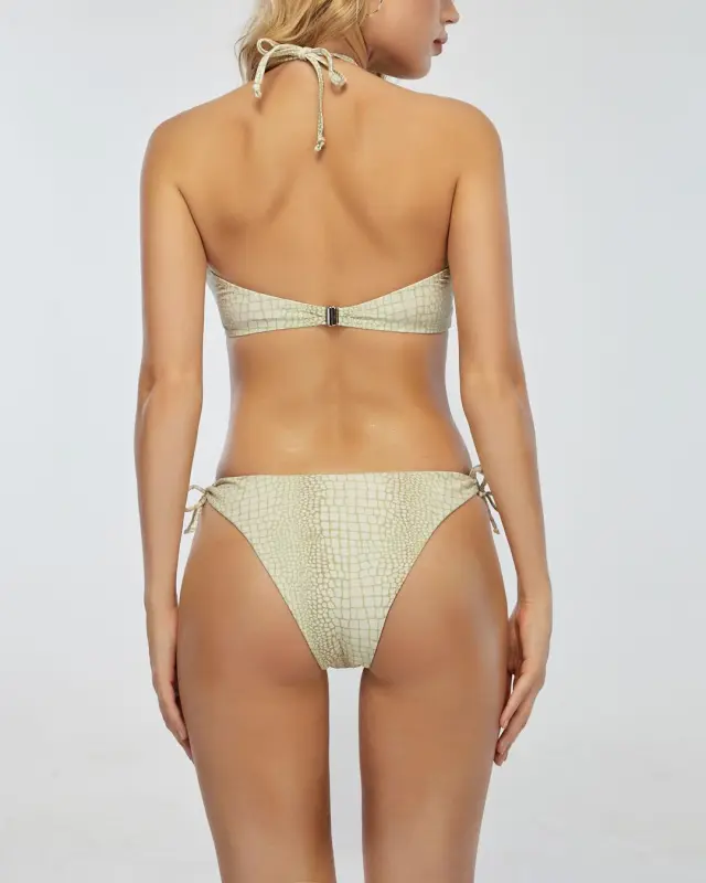 Snakeskin Print Cutouts Halter Bikini Sets